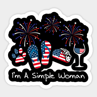 I_m A Simple Woman Taco Flip-Flop Paw Wine 4th Of July Sticker